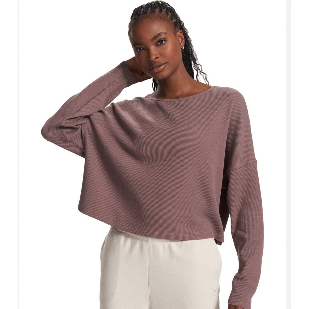 Vuori Waffle Crew Mauve Boxy Long Sleeve Top‎ XS/S slouchy coastal shirt